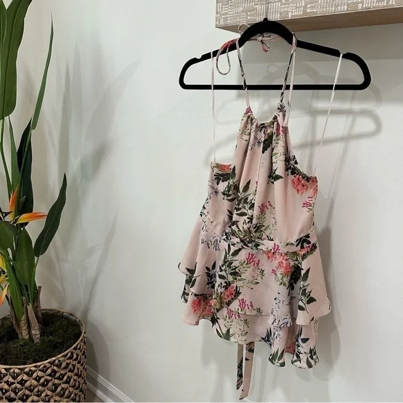 NWT Parker Pink Floral Ruffle Keyhole Halter Top pastel whimsi girly coquette - Picture 7 of 7